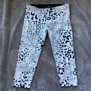 Adidas Black and White Capri Pants with Animal Print